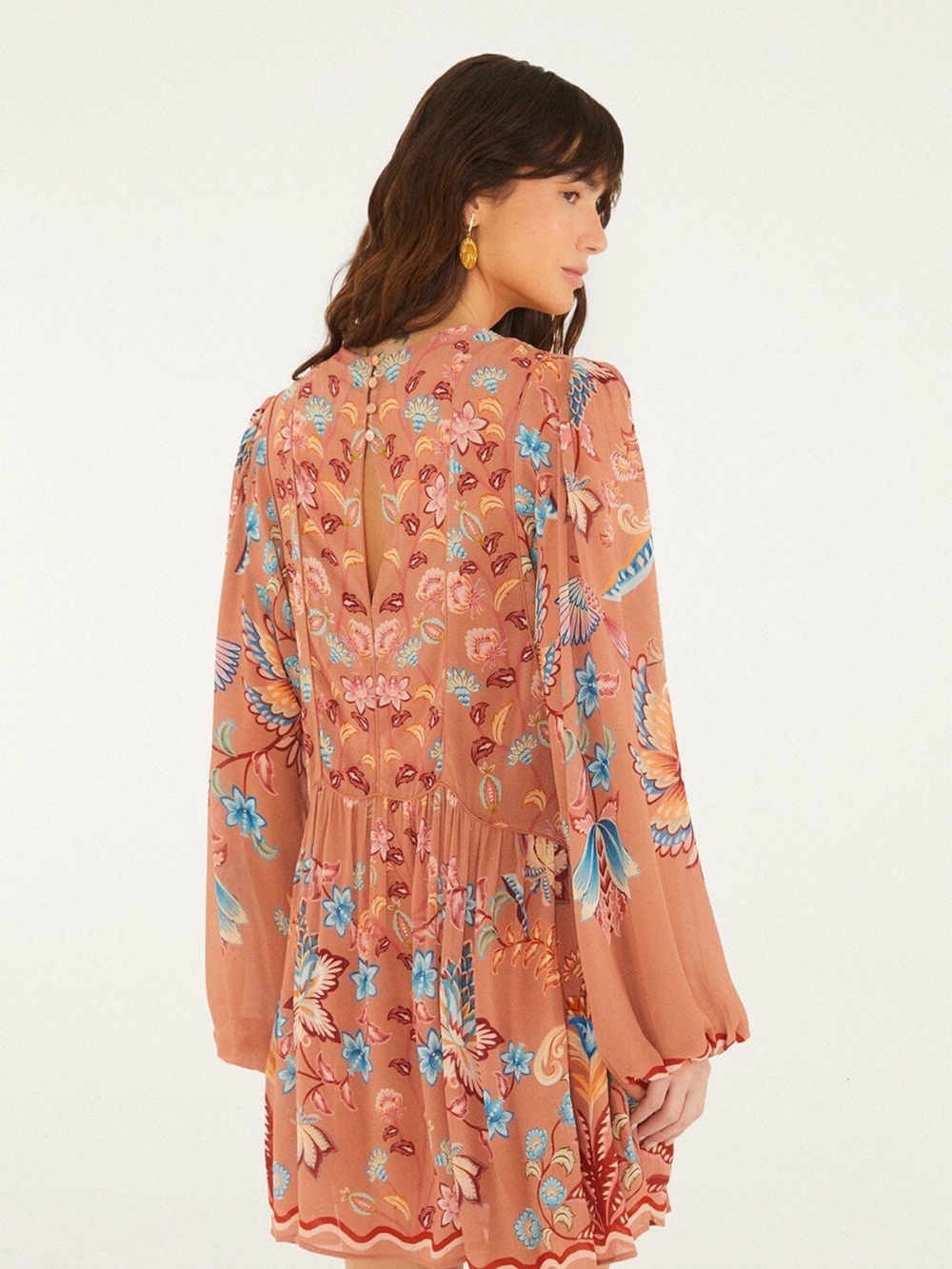 FARM Rio Terracotta Floral Smocked V-Neck Maxi Dress - Picture 2 of 4